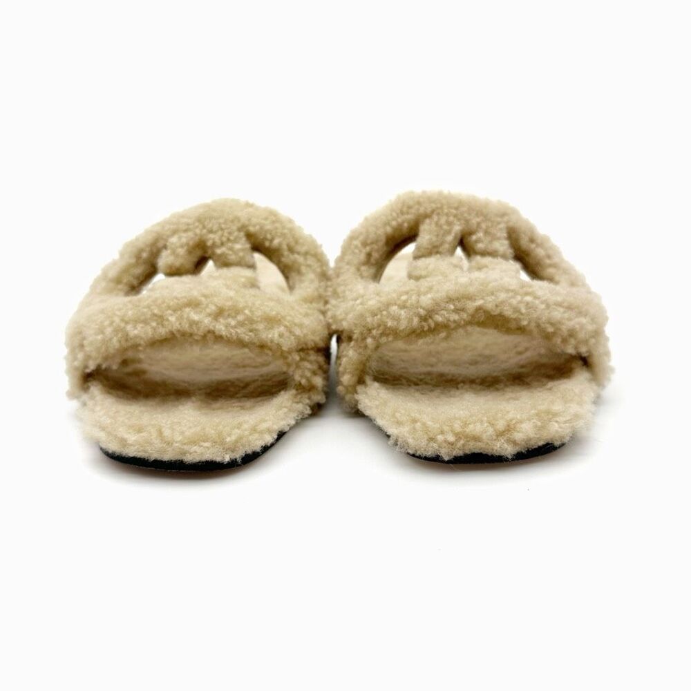 GUCCI Wool Shearling Fur GG Sandal Mule 37.5 Interlocking GG Logo Slip On Slide - Picture 5 of 11